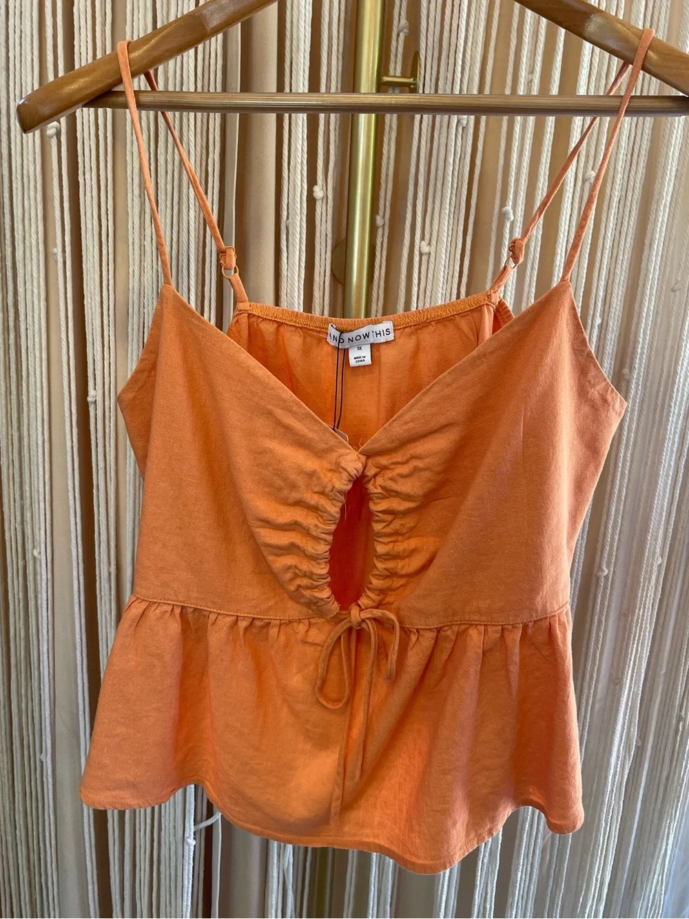 orange keyhole babydoll camisole top with adjustable straps & ruched peplum hem